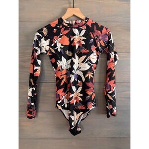 AXESEA Womens Floral Long Sleeve One Piece Swimsuit Rash Guard‎ Black Size 4